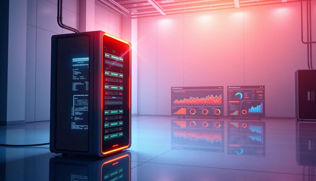 A vibrant, hyper-realistic digital illustration depicting the benefits of edge computing in reducing latency for mission-critical tasks. In the foreground, a sleek, futuristic edge server rack emits a warm, pulsing glow, symbolizing its rapid data processing capabilities. In the middle ground, dynamic data visualizations and real-time analytics dashboards showcase the immediate impact of low-latency edge computations. The background features a clean, minimalist industrial setting with smooth, reflective surfaces that amplify the sense of technological sophistication. Dramatic lighting casts dramatic shadows, creating a sense of depth and drama. The overall mood conveys a blend of efficiency, innovation, and the transformative power of edge computing.
