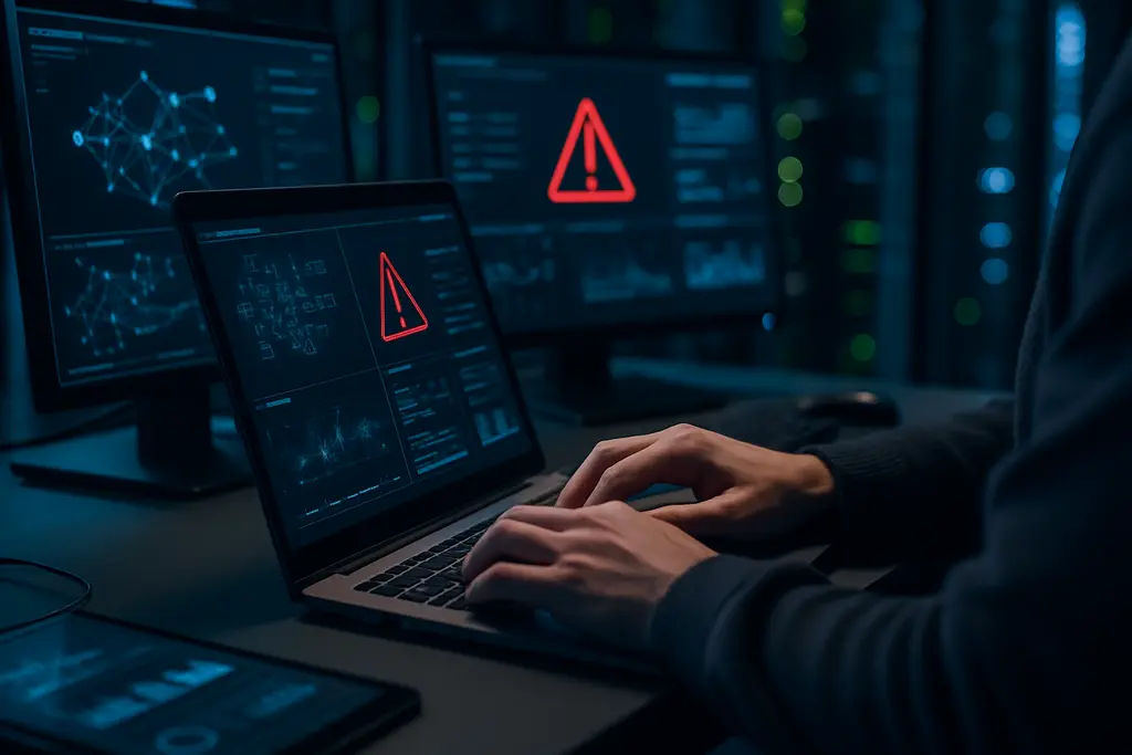 AI infrastructure security dashboard showing cloud systems, alerts, and governance checkpoints