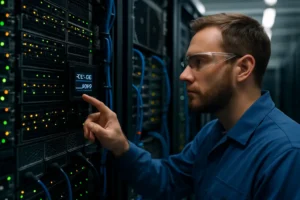 Data Center Power Demand shown through server racks and power equipment