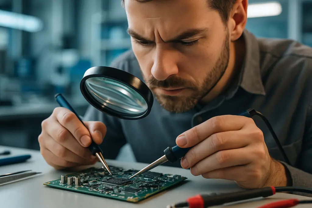 NIST Hardware Security review with circuit boards and compliance documents on a lab bench
