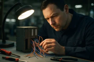 Siemens S7 Security review in an industrial control room with PLC cabinets