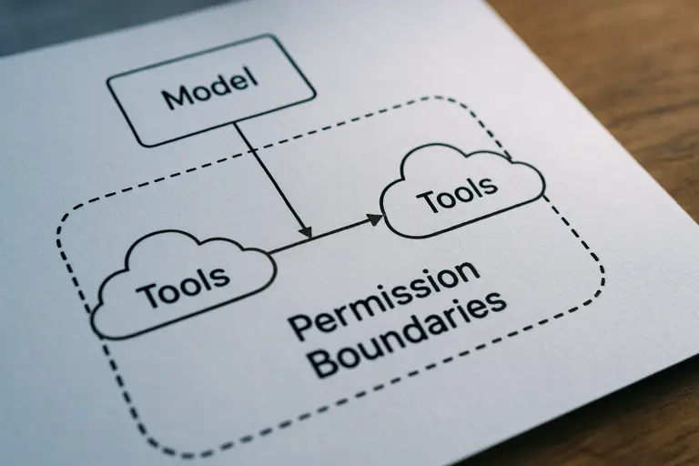 System diagram showing model, tools, and permission boundaries