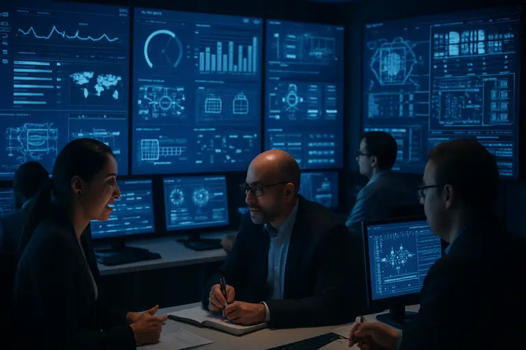 Technician monitoring cooling and power controls in a data center
