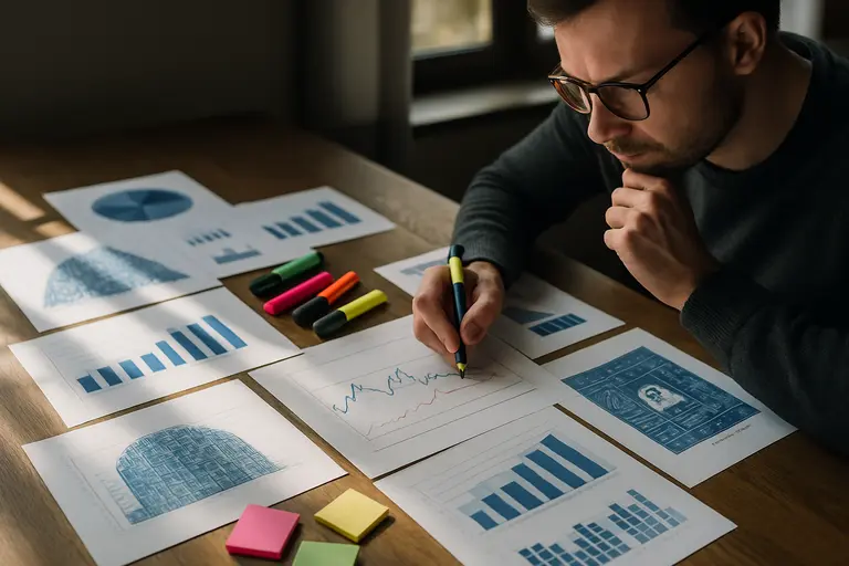 Utility planning desk with grid maps and power flow charts